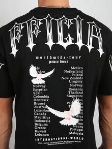 Logeqi® Hombres Camiseta con logo estampado de Streetwear Vibes - Negro - Ver 4