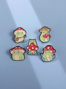 5入組蘑菇和卡通青蛙造型胸針,可愛的動物配飾適用於男女日常穿搭 - 彩色 - 查看 3