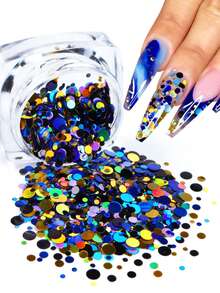 7件套闪亮彩色泡泡美甲亮片全息闪光圆形指甲饰凝胶指甲油法式美甲装饰 - 彩色 - 查看 6