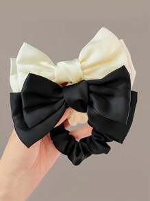 可爱两件套女士双层蝴蝶结发圈，适合日常佩戴，情人节礼物，马尾辫发饰，弹性发带，美发家居饰品 - 彩色 - 查看 11