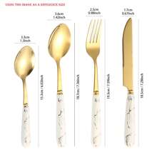 24pcs/Set Stainless Steel Cutlery Set With Marble Pattern, Gift Box, Ideal For Steak School Supplies,Back To School - Black - View 5