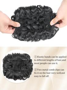 短鬆散卷曲盤髮捲插牙梳夾辮子發卡彩帶盤發套頭髮托盤束馬尾假髮 - 黑色 - 查看 6