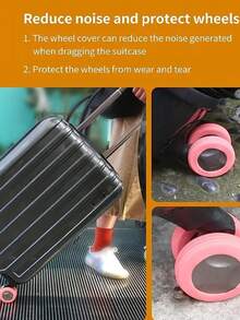 件/套行李箱輪罩，辦公輪椅輪罩，便攜式行李箱輪保護罩彩色矽膠行李輪罩行李萬向輪輪罩，降噪輪罩辦公椅，旅行配件，隨身行李箱輪罩適合大多數輪子行李套裝旅行返校旅行必需品飛機行李箱隨身攜帶學生男女度假行李 - 粉色 - 查看 4
