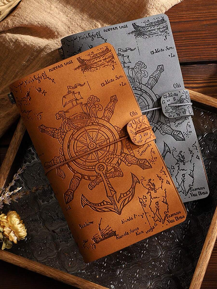 A6 Vintage Style Soft Pu Leather Handy Notebook With European Pattern, Convenient For Travel And Stationery - Brown - View 1