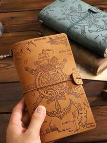 A6 Vintage Style Soft Pu Leather Handy Notebook With European Pattern, Convenient For Travel And Stationery - Brown - View 2