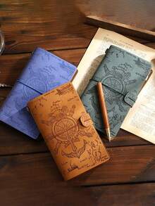 A6 Vintage Style Soft Pu Leather Handy Notebook With European Pattern, Convenient For Travel And Stationery - Brown - View 6