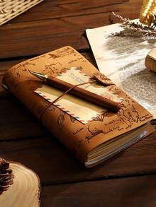 A6 Vintage Style Soft Pu Leather Handy Notebook With European Pattern, Convenient For Travel And Stationery - Brown - View 5