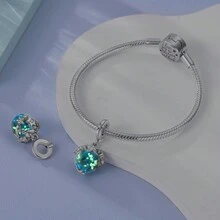 1入特殊夜光玻璃行星藍色搪瓷立方氧化鋯奇妙星空銀色吊鍊符合原裝手鍊項鍊手環珠子,適用於diy珠寶製作女性禮物朋友 - 銀色 - 查看 4