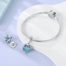 1入特殊夜光玻璃行星藍色搪瓷立方氧化鋯奇妙星空銀色吊鍊符合原裝手鍊項鍊手環珠子,適用於diy珠寶製作女性禮物朋友 - 銀色 - 查看 3