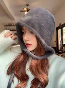 1 Pezzo Cappello Di Maglia In Pile Soffice E Morbido Con Fascia Per La Testa E Faretra Per Le Orecchie, Adatto Per Abbigliamento Invernale Quotidiano Femminile