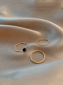 3pcs/set Ladies' Simple Wave Pattern Rings, Fashion Accessories - Multicolor - View 1