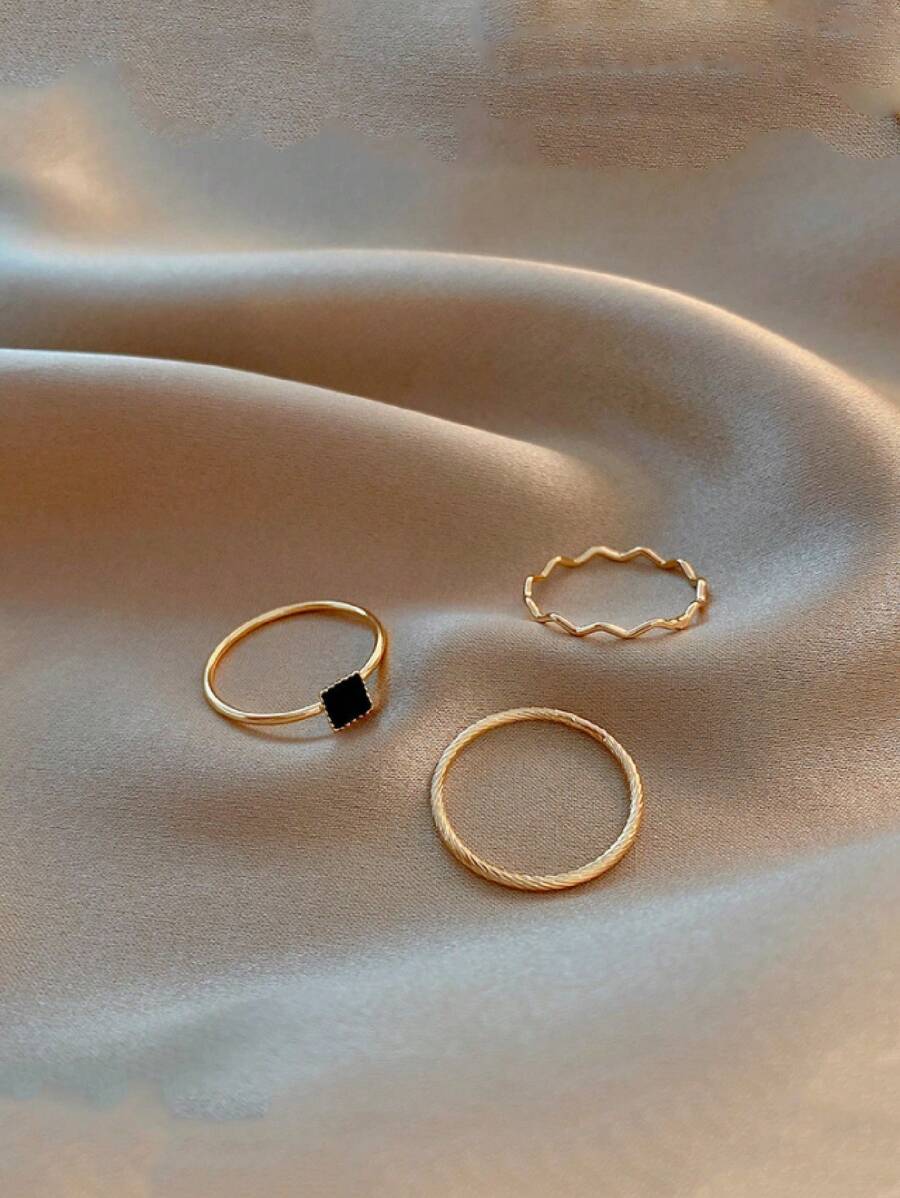 3pcs/set Ladies' Simple Wave Pattern Rings, Fashion Accessories - Multicolor - View 1