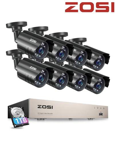  ZOSI H.265+ 5MP-Lite 8 Channel Security Camera System And 8Pcs Bullet Surveillance Cameras, Ideal For Indoor&Outdoor, 80ft Night Vision, 1TB Hard Drive, Remote Access
