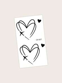 1pc Washable Temporary Tattoo Sticker With Pvc Simple Overlapping Lines Heart Shaped Pattern, Suitable For Daily Use, Water-Proof & Sweatproof - Black - View 3