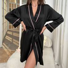 Ropa De Dormir Para Mujeres, Camisón Y Bata De Imitación De Seda Para El Hogar - Negro - Ver 1