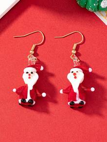 1 Pair Glass Santa Claus Christmas Earring Holiday Gift for Women - Red - View 1
