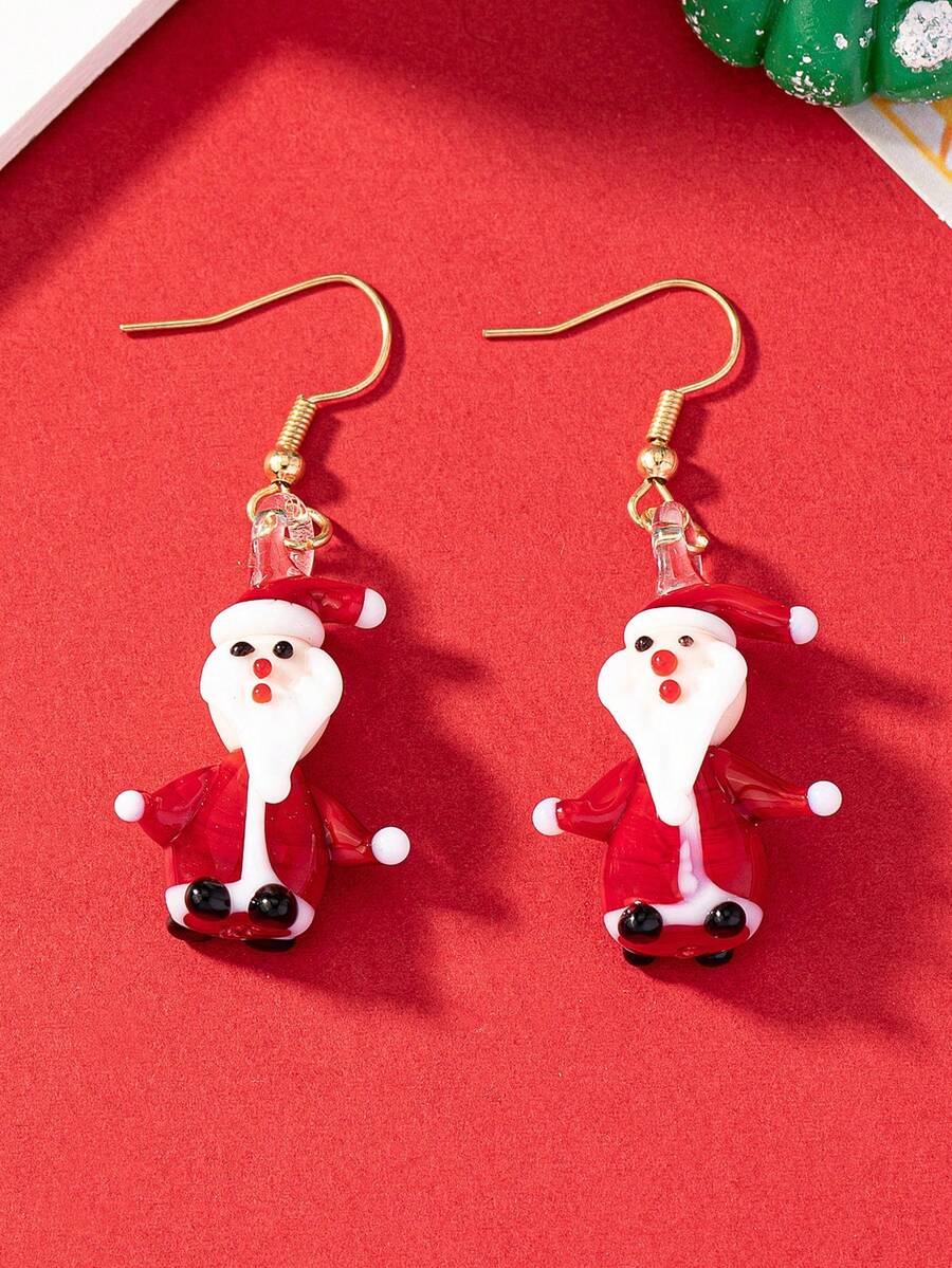 1 Pair Glass Santa Claus Christmas Earring Holiday Gift for Women - Red - View 1