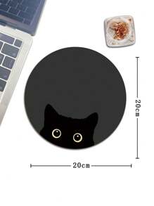 1pc Round Mouse Pad 20*20cm With Cat Eye Black Pattern And Colorful Rubber Material, Suitable For Computer Mouse - Multicolor - View 4