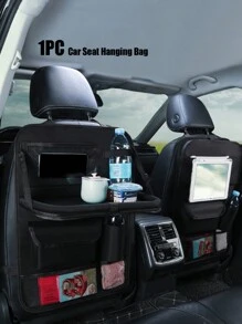 1個後座收納袋掛袋收納口袋防踢踏墊後座保護墊面紙盒杯架筆記本電腦桌汽車用餐托盤汽車配件 - 黑色 - 查看 1