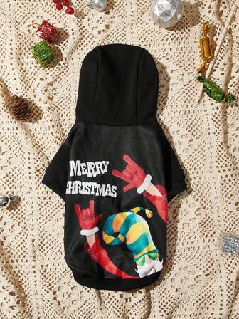 1pc Pet Dog Sweatshirt, Christmas Print Sweatshirt, Christmas Pet Costume Apparel, Suitable For Small/Medium Dogs & Cats, Perfect For Holiday Party