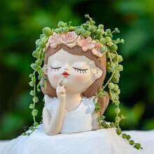 1 件創意樹脂仙女桌面花盆,陽台園藝多肉植物盆,設計獨特,適合家居裝飾 - 白色 - 查看 3