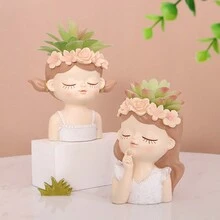 1 件創意樹脂仙女桌面花盆,陽台園藝多肉植物盆,設計獨特,適合家居裝飾 - 白色 - 查看 6