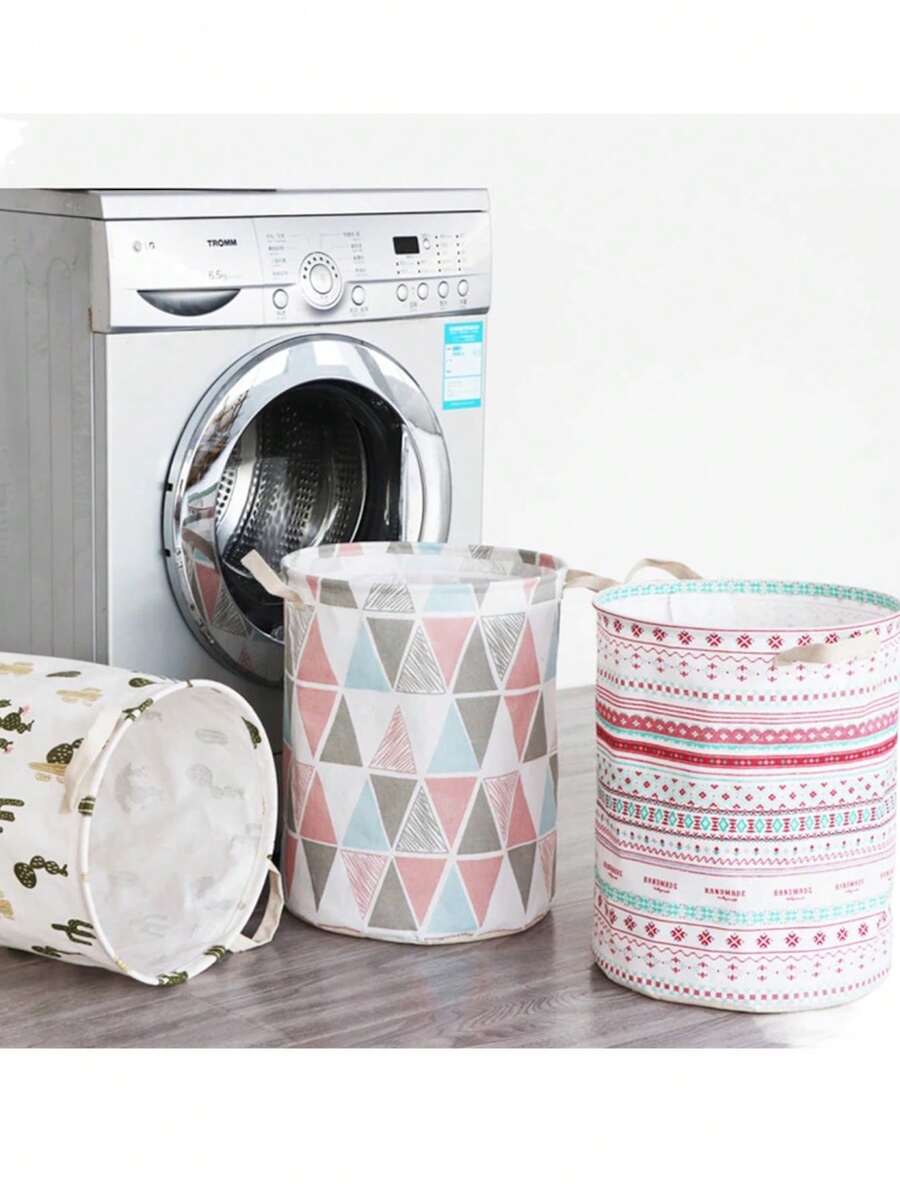 Multicolor Foldable Laundry Basket. Linen And Cotton Laundry Basket For The Home. Storage Basket, Laundry Organizer. Random Colors. - Multicolor - View 1