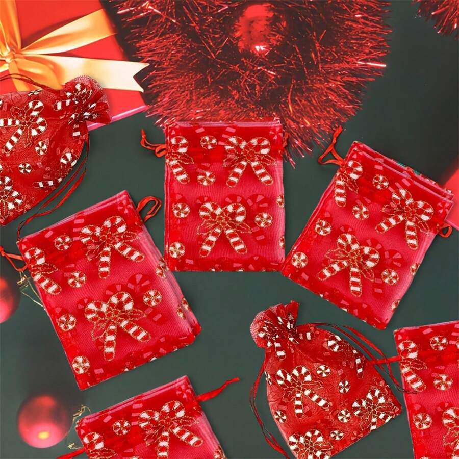 5件套圣诞毛线袋、圣诞饰品收纳袋、圣诞装饰、圣诞节、最便宜的商品、小型企业用品、化妆用欧根纱礼品袋、网眼礼品袋、束带礼品袋