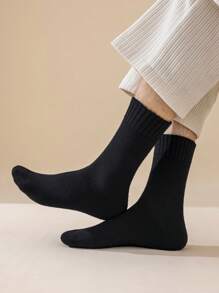 1Pair Men's Thick Thermal Lined Crew Socks, Thermal Long Socks For Sleeping, Floor Wear