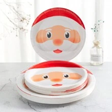 Christmas 7/9 Inch Disposable Party Tableware, Santa Claus Plate Paper Plate, Belt Napkin Cute Christmas Festive Dinner Supplies,Christmas - Multicolor - View 4