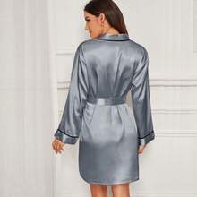 Ropa De Dormir De Mujer: Bata Kimono De Satén De Imitación Para Mujeres, Ropa De Hogar - Gris - Ver 2