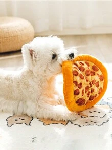 1入犬咬抗性吱吱聲玩具,有趣的比薩形狀配有脆紙,適用於小型和中型犬的互動訓練和磨牙 - 黃色 - 查看 2