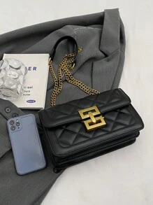 New Arrival Fashionable Solid Color Chain Strap Square Bag For Women - Black - View 5