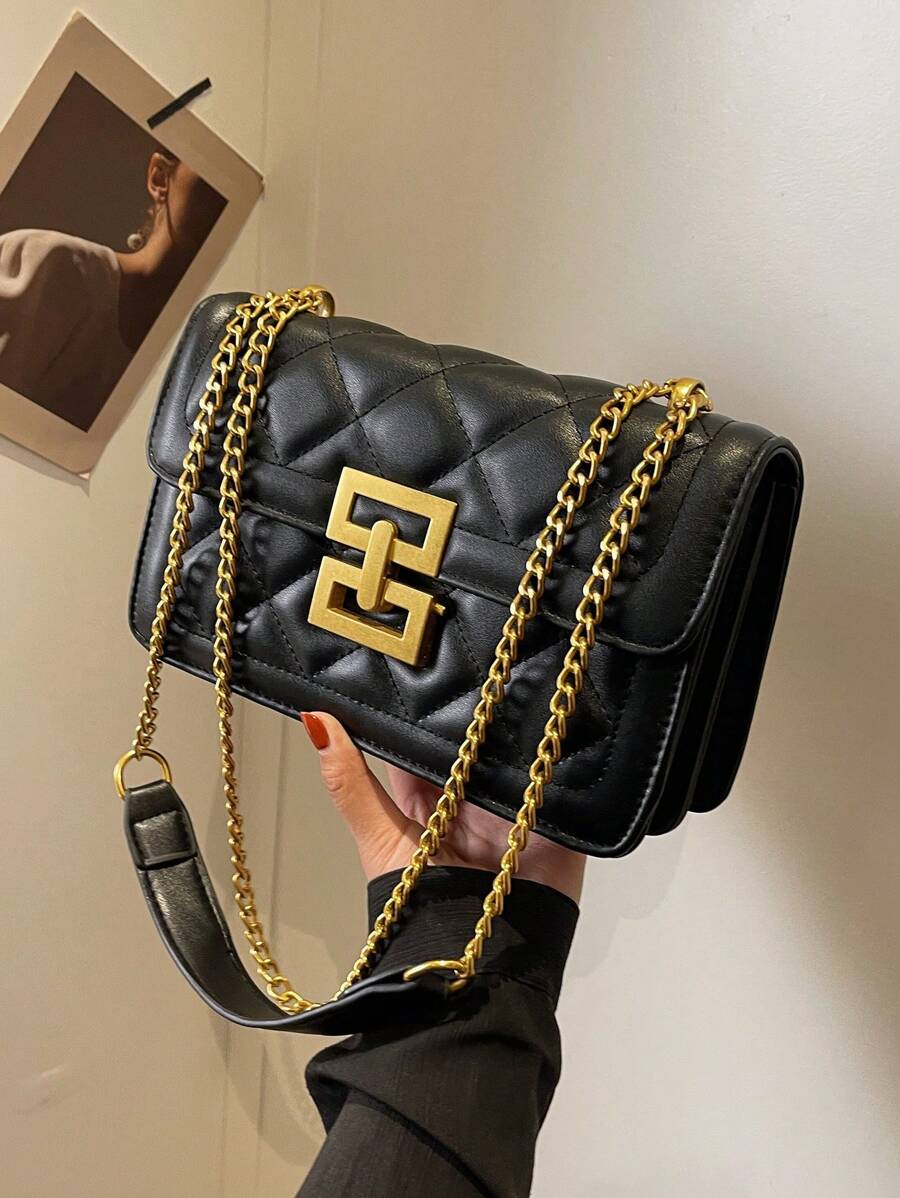 New Arrival Fashionable Solid Color Chain Strap Square Bag For Women - Black - View 1