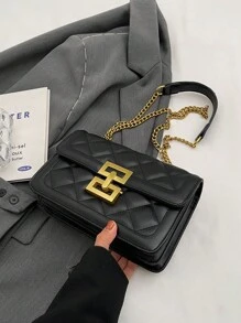 New Arrival Fashionable Solid Color Chain Strap Square Bag For Women - Black - View 4