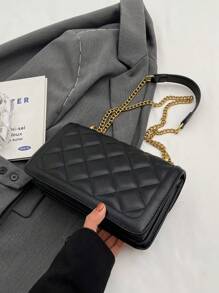 New Arrival Fashionable Solid Color Chain Strap Square Bag For Women - Black - View 8