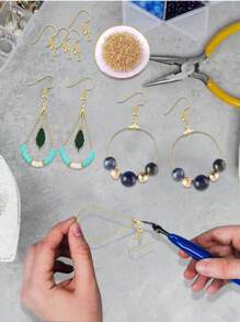 190pcs Earring Bead Hoop Set With 40pcs Teardrop-shaped & Round-shaped Beads, Along With 50pcs Earring Hooks, 50pcs Jump Rings And 50pcs Earring Backs, For Jewelry Making Diy Craft - Gold - View 6