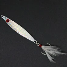 銀色金屬沉底釣魚魚餌,配有羽毛勾,模擬淡水和鹽水釣魚用餌 - 銀色 - 查看 1