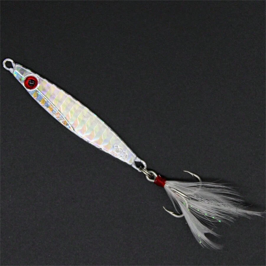 銀色金屬沉底釣魚魚餌,配有羽毛勾,模擬淡水和鹽水釣魚用餌 - 銀色 - 查看 1