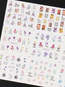 FULL BEAUTY 2 件花朵美甲贴纸玫瑰向日葵不对称线条花卉水彩几何图案指甲装饰贴纸适用于 DIY 美甲沙龙设计 - 彩色 - 查看 6