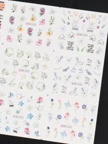 FULL BEAUTY 2 件花朵美甲贴纸玫瑰向日葵不对称线条花卉水彩几何图案指甲装饰贴纸适用于 DIY 美甲沙龙设计 - 彩色 - 查看 7