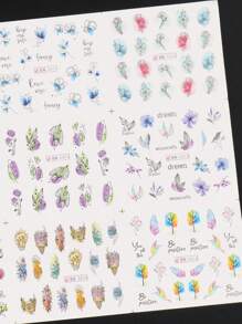 FULL BEAUTY 2 件花朵美甲贴纸玫瑰向日葵不对称线条花卉水彩几何图案指甲装饰贴纸适用于 DIY 美甲沙龙设计 - 彩色 - 查看 2