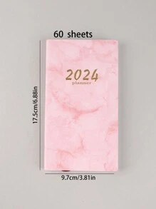 1本60張大理石圖案2024週日曆英文效率手冊,自律管理行程手冊,適用於工作備忘錄 - 粉色 - 查看 7