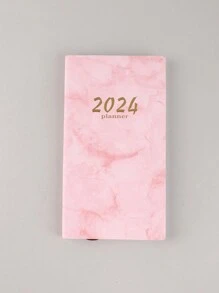 1本60張大理石圖案2024週日曆英文效率手冊,自律管理行程手冊,適用於工作備忘錄 - 粉色 - 查看 6