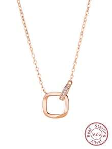1pc Fashionable Simple S925 Silver Laboratory Grown Emerald Snowflake Pendant Necklace Round Rhinestone Bright Cut Versatile Women's Everyday Wear Gift - Rose Gold - View 4