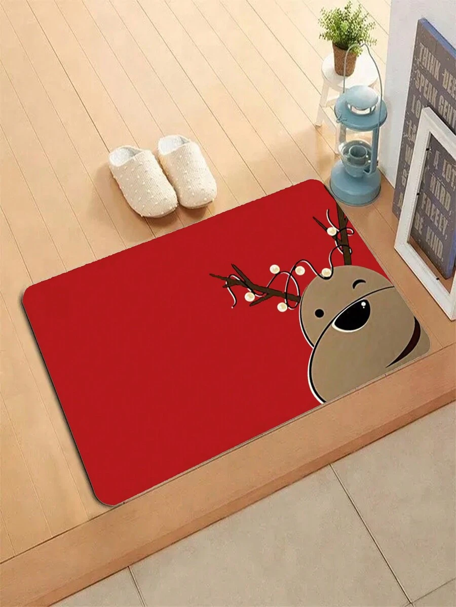 1pc Printed 3d Christmas Elk Felt Floor Mat - Bronze - View 1