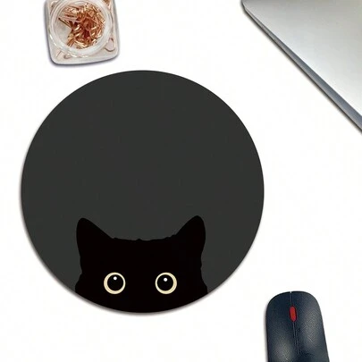 1個20*20cm圓形鼠標墊,帶有貓眼黑色圖案和彩色橡膠材料,適用於電腦滑鼠