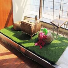 6 Packs Artificial Grass Turf Tile Interlocking Self-draining Mat, 1x1 ft, 1.5 in Pile Height - Green - View 5