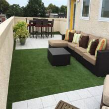 6 Packs Artificial Grass Turf Tile Interlocking Self-draining Mat, 1x1 ft, 1.5 in Pile Height - Green - View 6