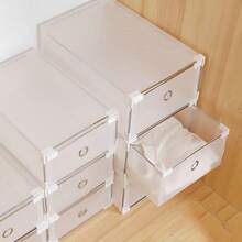 1pc Drawer Style Shoe Box Table Desktop Storage Box, Dustproof, Makeup And Cosmetic Organized Container, White - White - View 7